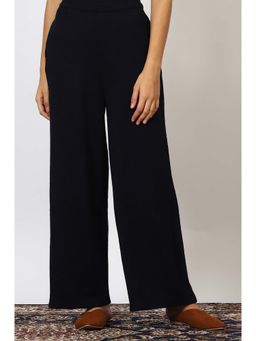 W - Navy Blue Solid Rayon Flared Parallel Pant