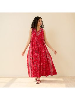 Rustorange - Sara Sanganeri Red Cotton Maxi Dress