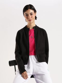Calvin Klein - Black Regular Fit Viscose Mock Neck Front-Open Sweater