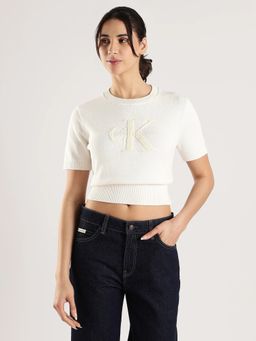 Calvin Klein - White Cotton Typography Sweatshirt