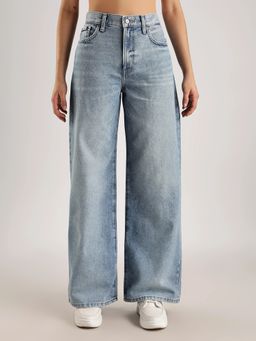 Calvin Klein - Blue Light-Wash Wide Leg Fit High Rise Jeans
