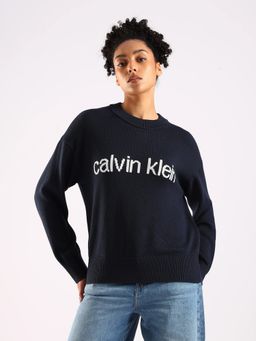 Calvin Klein - Navy Blue Regular Fit Cotton Crew Neck Sweater