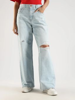 Calvin Klein - Blue Light-Wash Relaxed Fit High Rise Jeans