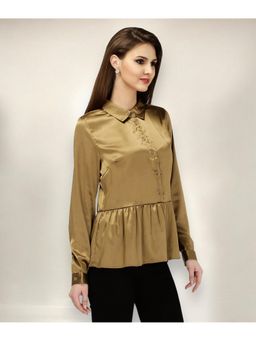 ASHTAG - Gold Peplum Satin Shirt