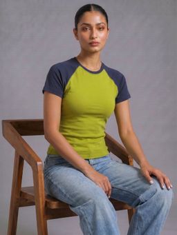 Uptownie - Green And Navy Colorblock Raglan Sleeve T-Shirt