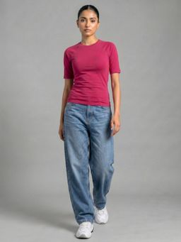 Uptownie - Pink Cotton Lycra Raglan Sleeve T-Shirt