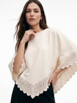 Outzidr - Beige Lace Asymmetrical Hem Relaxed Top