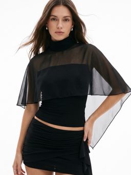 Outzidr - Black Mock Neck Draped Back Open Top