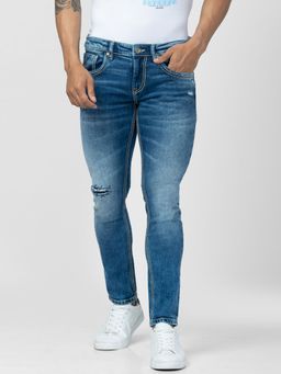 Spykar - Men Mid Blue Cotton Slim Fit Narrow Length Jeans (Skinny)