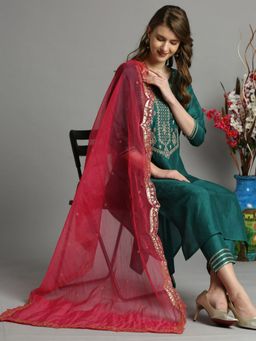 Dupatta Bazaar - Womens Organza Dupatta with Sequins work & Scalloped Border