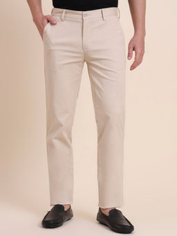 JadeBlue - Beige Slim Fit Cotton Stretch Casual Trouser