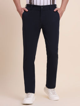 JadeBlue - Navy Blue Cotton Stretch Slim Fit Casual Trouser