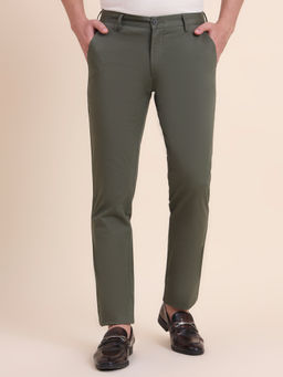 JadeBlue - Olive Cotton Stretch Slim Fit Casual Trouser