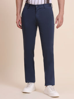 JadeBlue - Navy Blue Cotton Stretch Slim Fit Casual Trouser