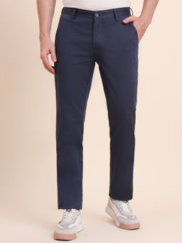 JadeBlue - Navy Blue Slim Fit Cotton Stretch Casual Trouser