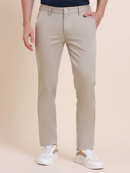 JadeBlue - Beige Slim Fit Cotton Stretch Casual Trouser