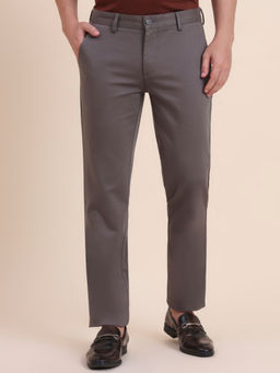 JadeBlue - Grey Cotton Stretch Slim Fit Casual Trouser