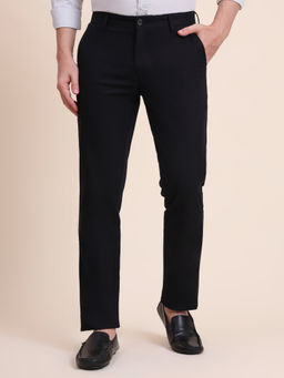 JadeBlue - Black Slim Fit Cotton Stretch Casual Trouser
