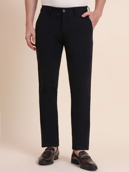 JadeBlue - Black Cotton Stretch Slim Fit Casual Trouser