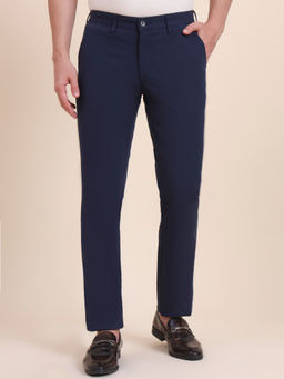 JadeBlue - Blue Cotton Stretch Slim Fit Casual Trouser