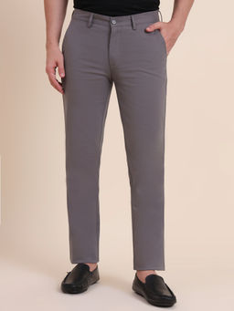 JadeBlue - Grey Cotton Stretch Slim Fit Casual Trouser