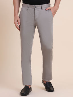 JadeBlue - Grey Slim Fit Cotton Stretch Casual Trouser