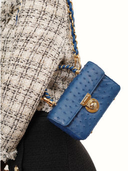 Hidesign - Blue Textured Sling Bag with Detachable Strap
