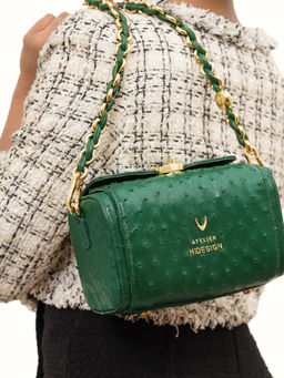 Hidesign - Green Textured Sling Bag with Detachable Strap