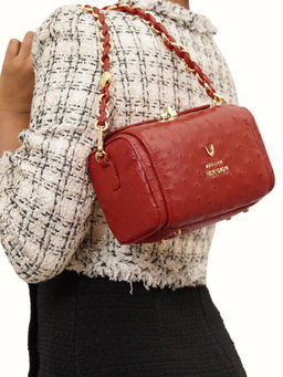 Hidesign - Red Textured Sling Bag with Detachable Strap