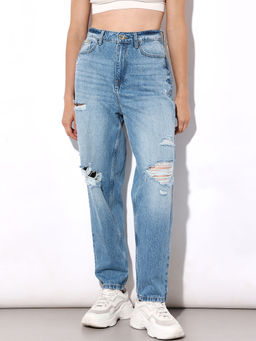 ONLY - Blue High Rise Distress Jeans
