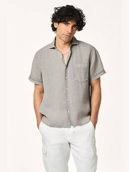 TERRA LUNA - Flint Linen Collar Charcoal Shirt