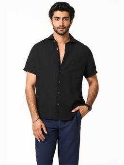 TERRA LUNA - Flint Linen Collar Black Shirt