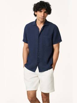 TERRA LUNA - Flint Linen Collar Navy Blue Shirt