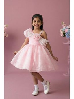 Lagorii - Pink One-Shoulder Party Frock with 3D Floral Bow