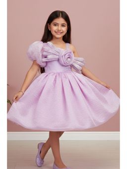 Lagorii - Purple One-Shoulder Party Frock with 3D Floral Bow