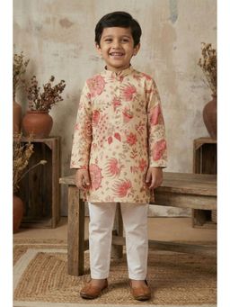Lagorii - Beige Floral Printed Kurta With Pyjama