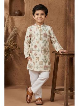 Lagorii - Ivory Embroidered Kurta With Pyjama