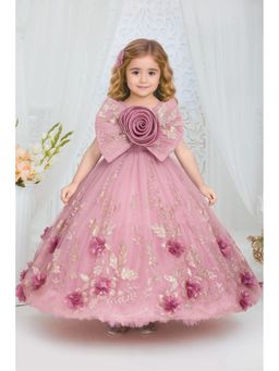 Lagorii - Pink Ball Gown with Oversized Rosette Bow and 3D Floral Applique