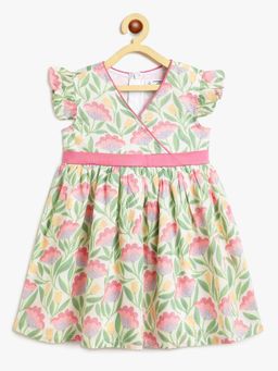 Campana - Girls Floral Printed Pure Cotton Dress With Belt - Multi-Color