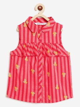 Campana - Girls Pure Cotton Shirt Style Striped Top - Red
