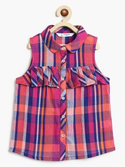 Campana - Girls Pure Cotton Shirt Style Checked Top - Navy Blue