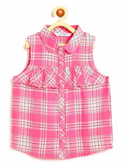 Campana - Girls Pure Cotton Shirt Style Checked Top - Pink