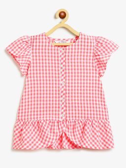 Campana - Girls Pure Cotton Checked Peplum Top - Red
