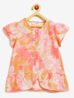 Campana - Girls Pure Cotton Floral Printed Peplum Top - Pink