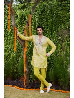 Nitika Gujral - Mehendi Green Shibori Kurta With Dhoti Pants