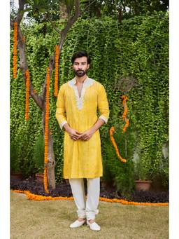 Nitika Gujral - Yellow Shibori Silk Kurta With Churidar