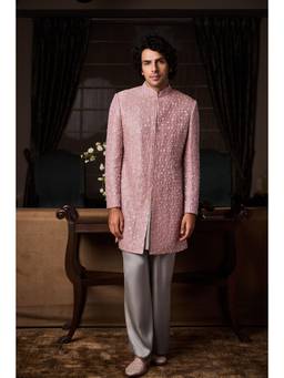 Nitika Gujral - Dusty Rose Pink Sherwani Kurta With Pyjama and Jacket