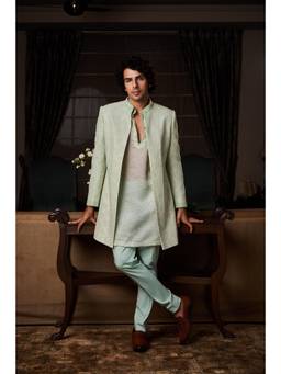 Nitika Gujral - Mint Green Sherwani Kurta With Trouser and Jacket