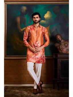 Nitika Gujral - Orange Printed Kurta With Pants
