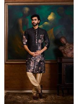 Nitika Gujral - Black Printed Kurta With Churidar